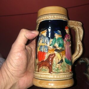 Vintage Ceramic Beer Stein with Colorful Figures